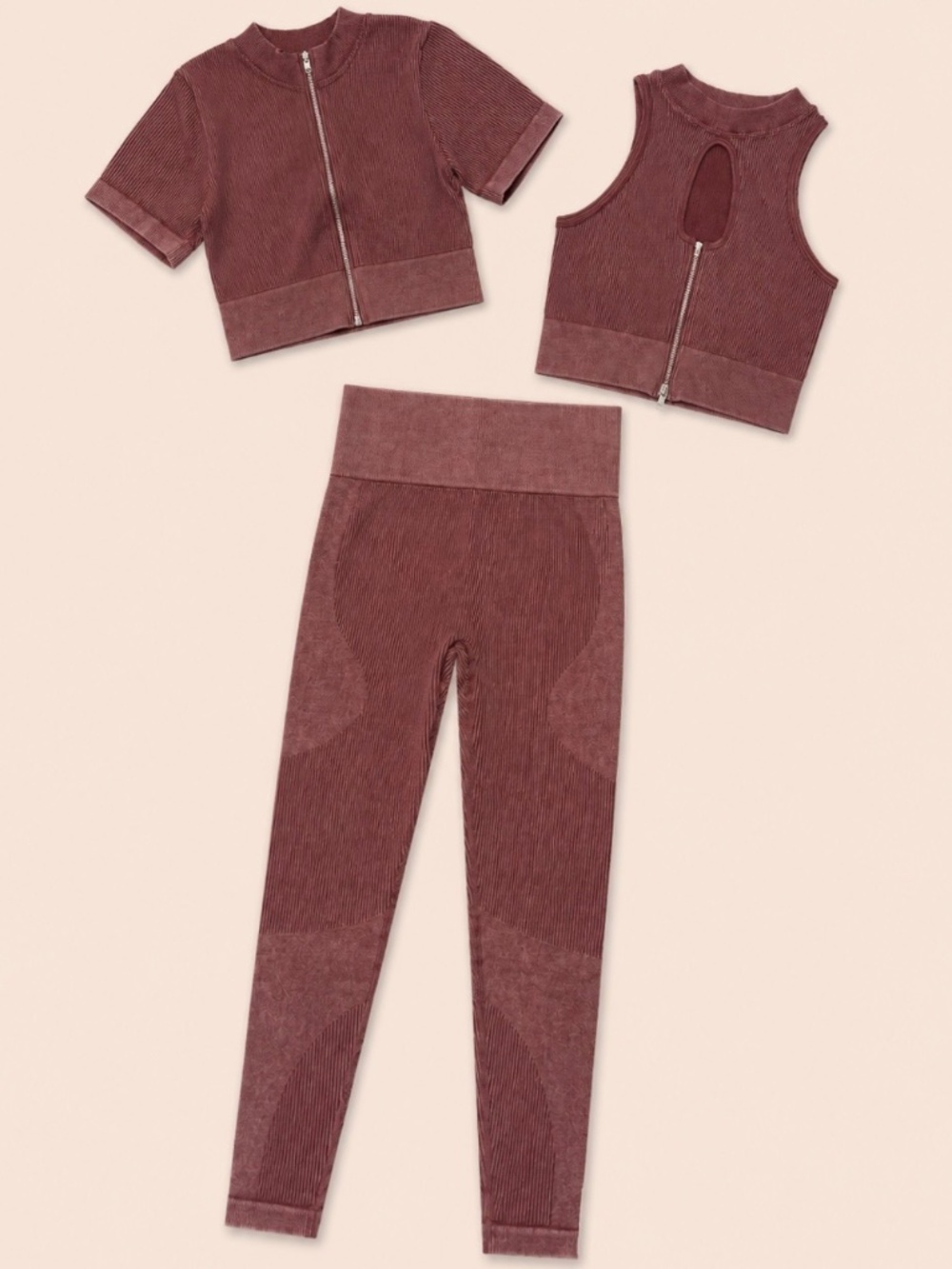 3-Piece Seamless Activewear Set – Burgundy – Size S NWT